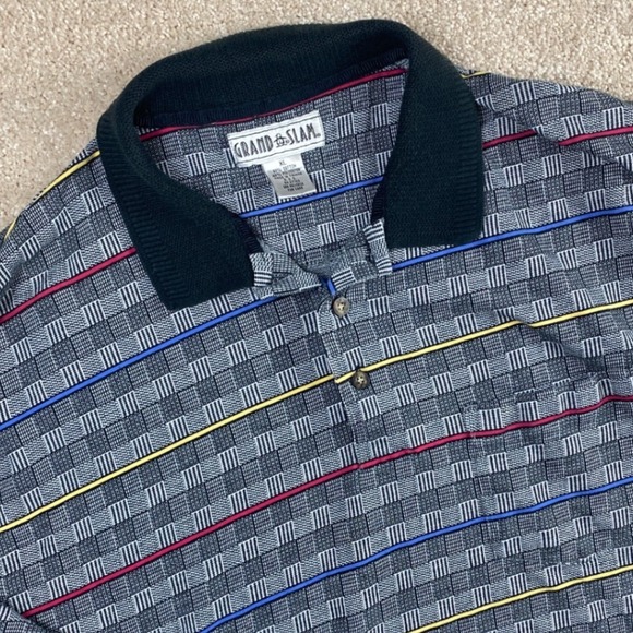 Grand Slam Other - Vintage 90s Grand Slam Polo‎ Shirt XL Gray Striped Golf Casual Men's Penguin